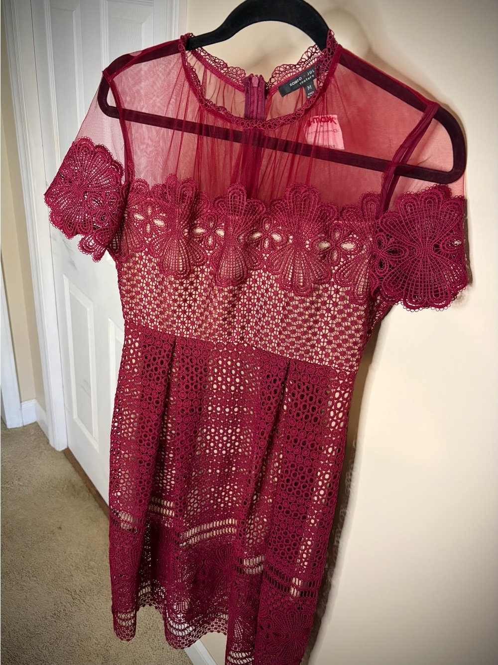 Romeo & Juliet Couture Wine Lace Overlay Dress #1258
